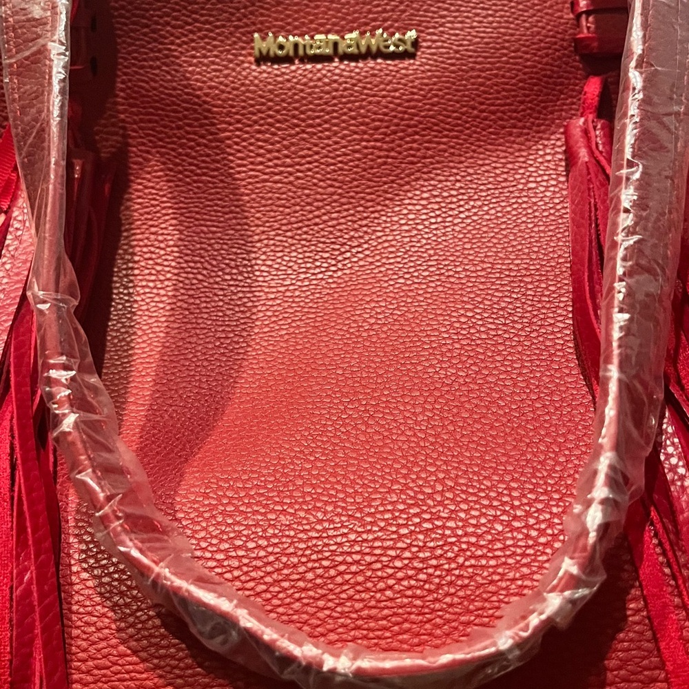 Montana West Red Tote Bag w/Front Tassels & Pebbled Faux Leather (NWT) - Picture 5 of 13